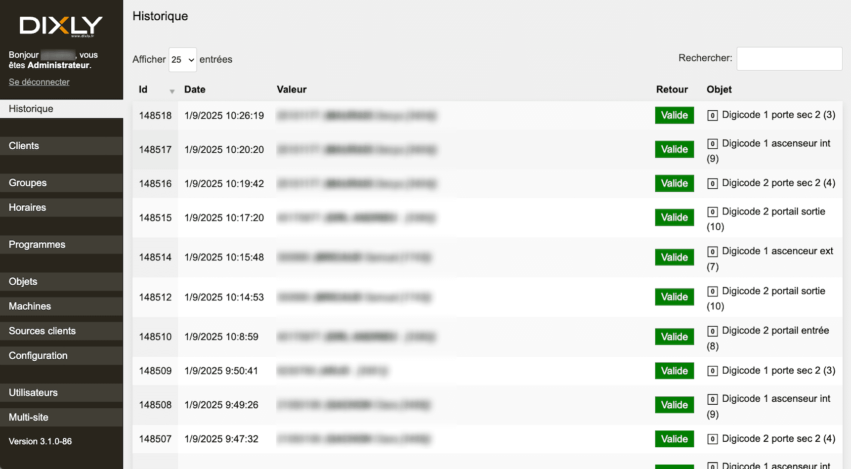 Historique détaillé